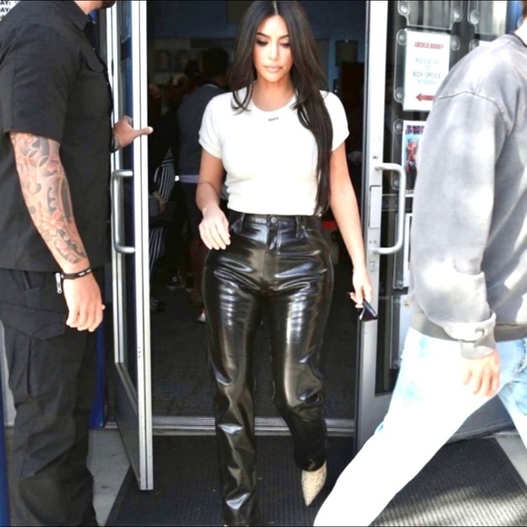 Wrangler Pants - RARE Vintage Wrangler Black Leather vinyl pleather wax Denim Jeans 7 x 32